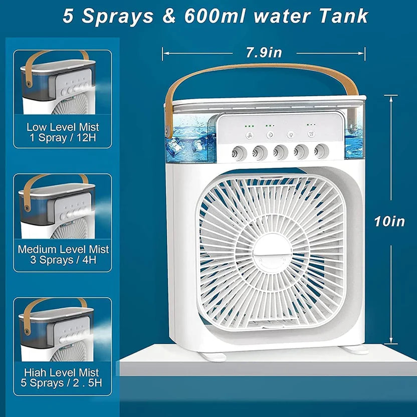 Portable Air Cooler Fan with Water Tank & USB Power - Mini Personal Evaporative Cooler with 3 Speeds, Mist Humidifier, LED Light, Quiet Cooling for Home, Office, Bedroom