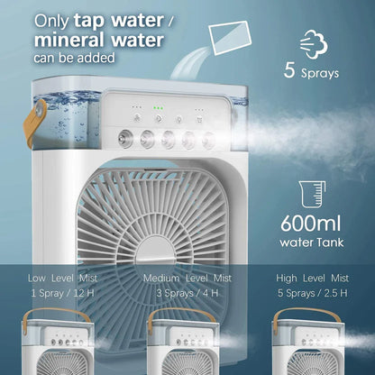Portable Air Cooler Fan with Water Tank & USB Power - Mini Personal Evaporative Cooler with 3 Speeds, Mist Humidifier, LED Light, Quiet Cooling for Home, Office, Bedroom