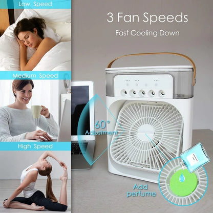Portable Air Cooler Fan with Water Tank & USB Power - Mini Personal Evaporative Cooler with 3 Speeds, Mist Humidifier, LED Light, Quiet Cooling for Home, Office, Bedroom